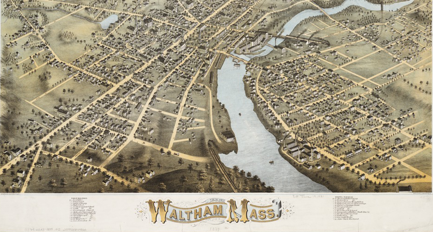View of Waltham, Massachusetts, O.H. Bailey & Co., 1877.