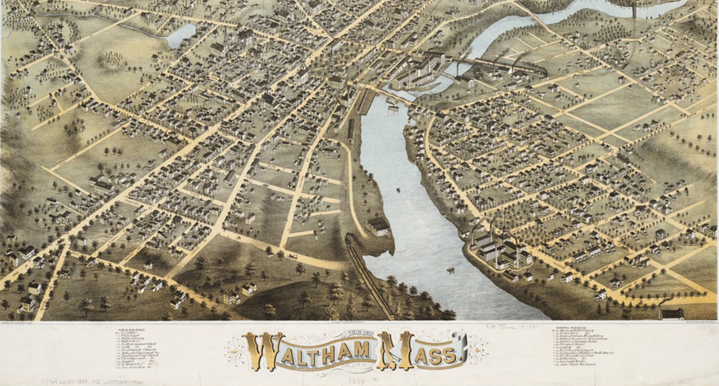 View of Waltham, Massachusetts, O.H. Bailey & Co., 1877. View of Waltham, Massachusetts, O.H. Bailey & Co., 1877.