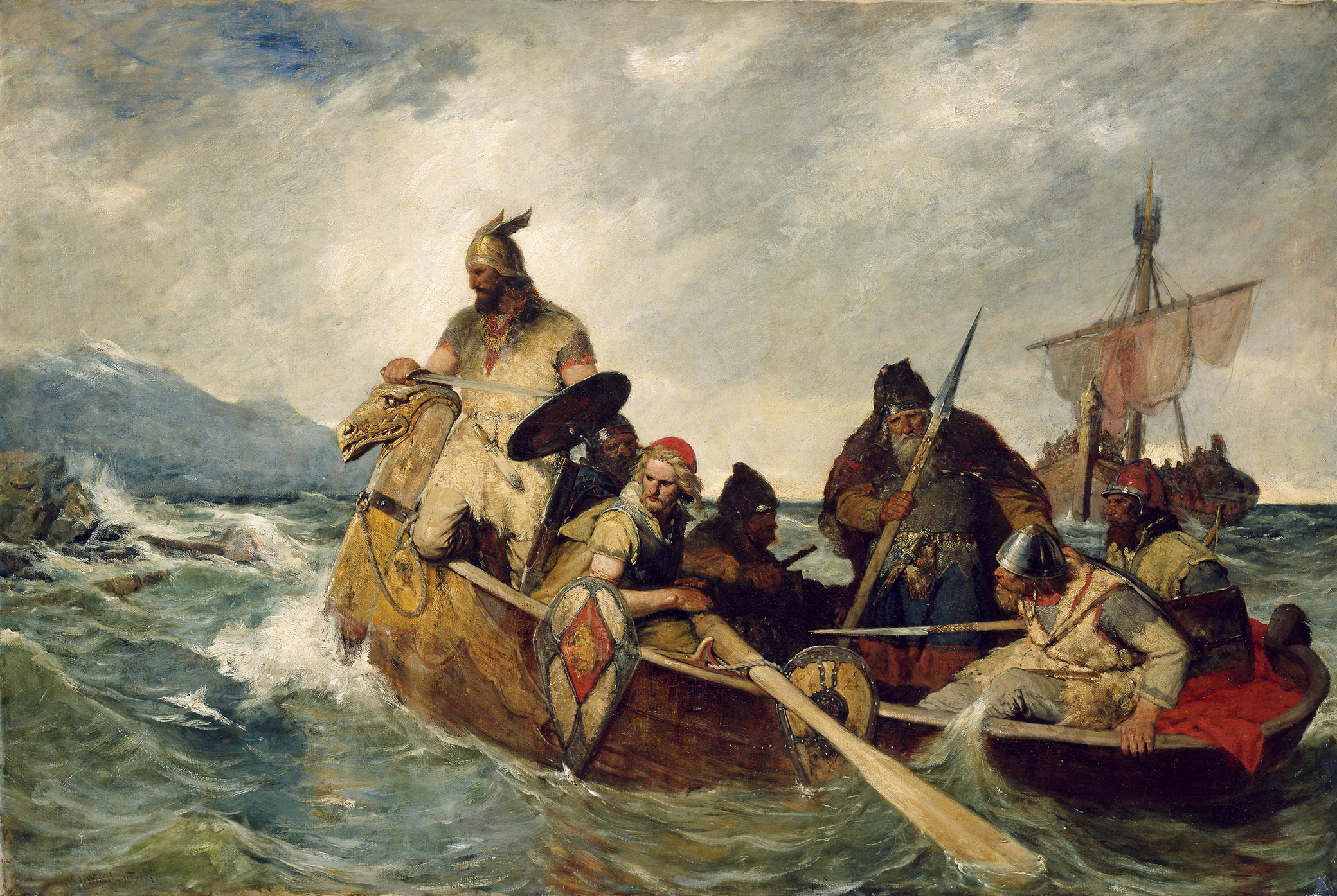 Norwegians Land in Iceland in 872, by Oscar Wergeland, 1877. National Gallery of Norway, The Fine Arts Collections.