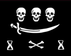 a black flag with a white skull and crossbones.