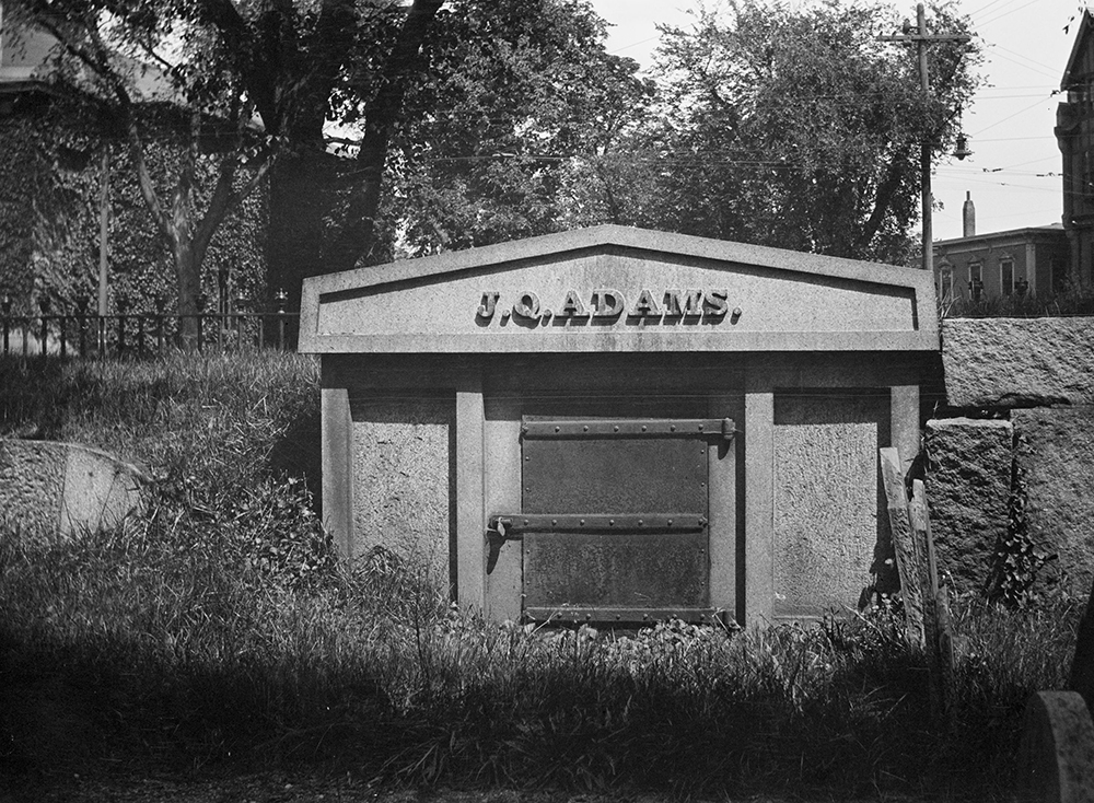 John Quincy Adams’ tomb, c. 1919. Photograph by Warren S. Parker. Digital Commonwealth, Thomas Crane Public Library, Parker Collection.