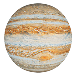 Yellow, white, and beige-striped planet