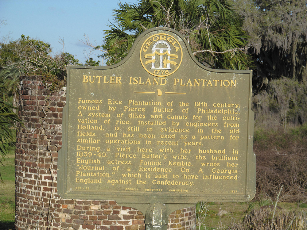 Photograph of Butler Island Plantation sign, 2013, by Doug Kerr. Flickr (CC BY-SA 2.0).