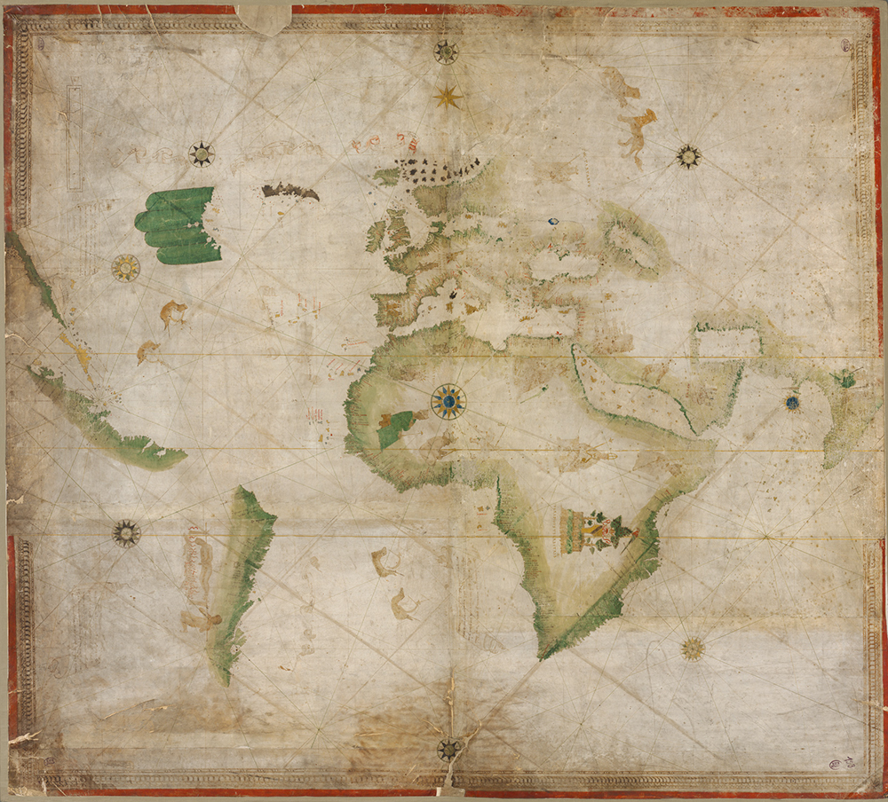 Kunstmann II, or Four Finger Map, c. 1502‒6. This portolan chart was copied by an Italian cartographer from a Portuguese original. World Digital Library, Bavarian State Library.