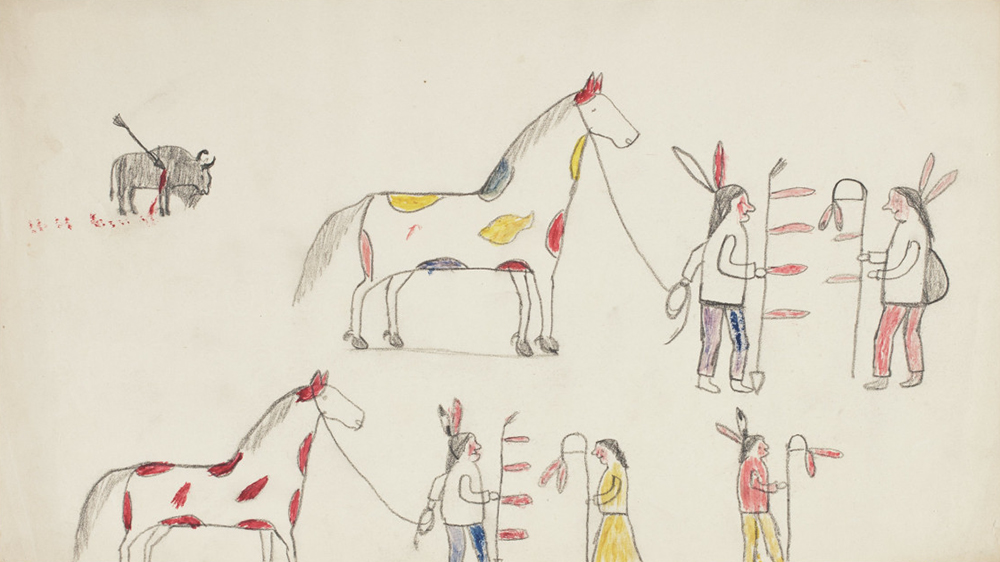 Lakota drawing composed at Fort Yates, North Dakota, c. 1913. Newberry Library, Edward E. Ayer Digital Collection.