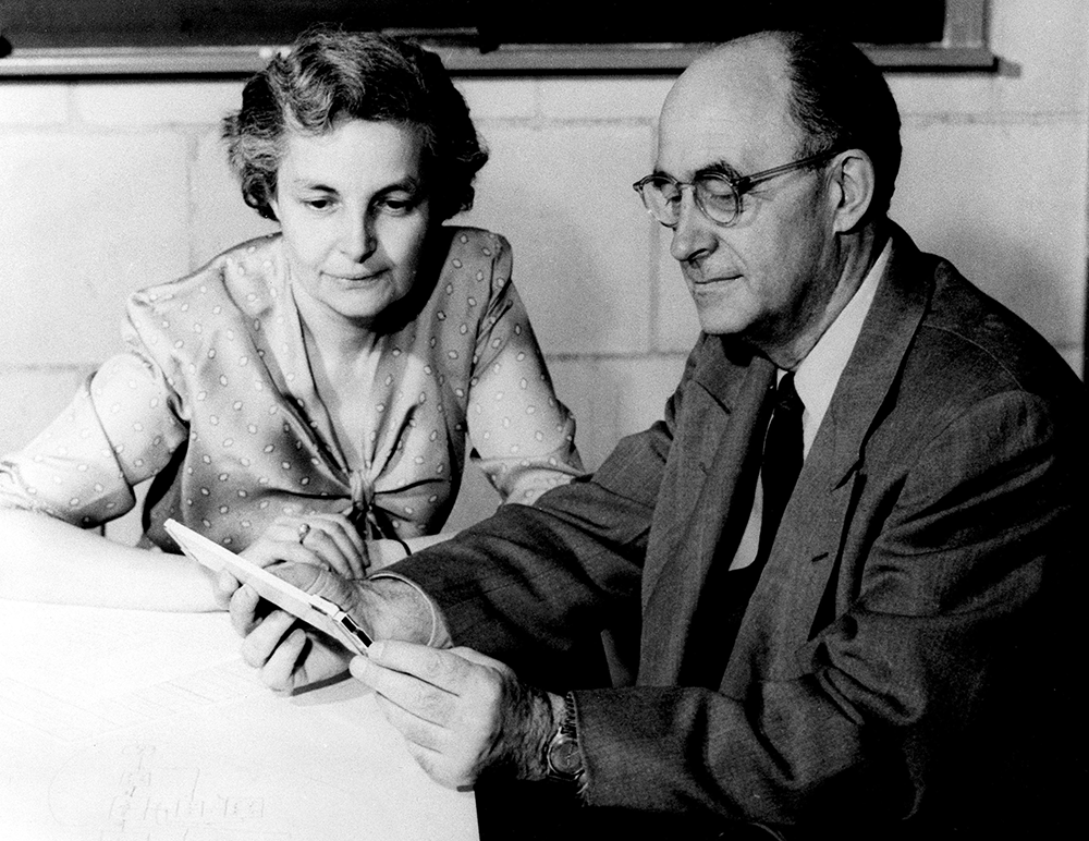 Laura and Enrico Fermi at the Institute for Nuclear Studies, Los Alamos, 1954. U.S. Department of Energy.