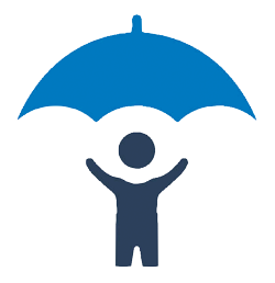 A cartoon of a person standing under an umbrella.