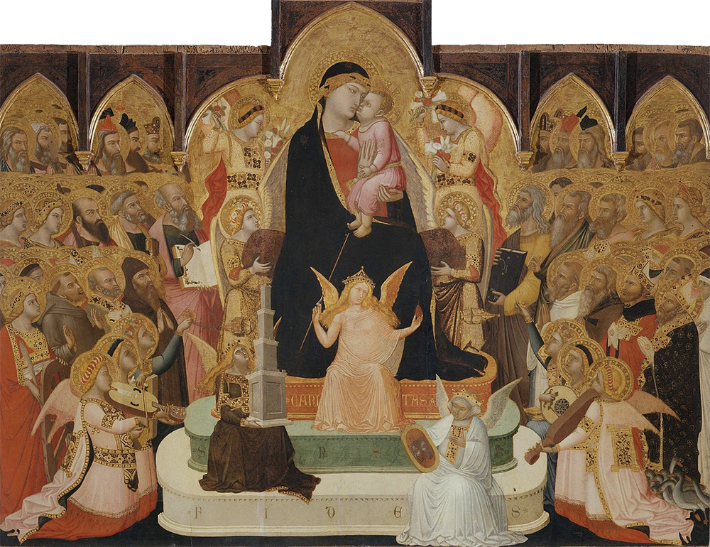 Madonna with Angels and Saints (Maestà, by Ambrogio Lorenzetti, c. 1335. Wikimedia Commons, Museum of Religious Art.