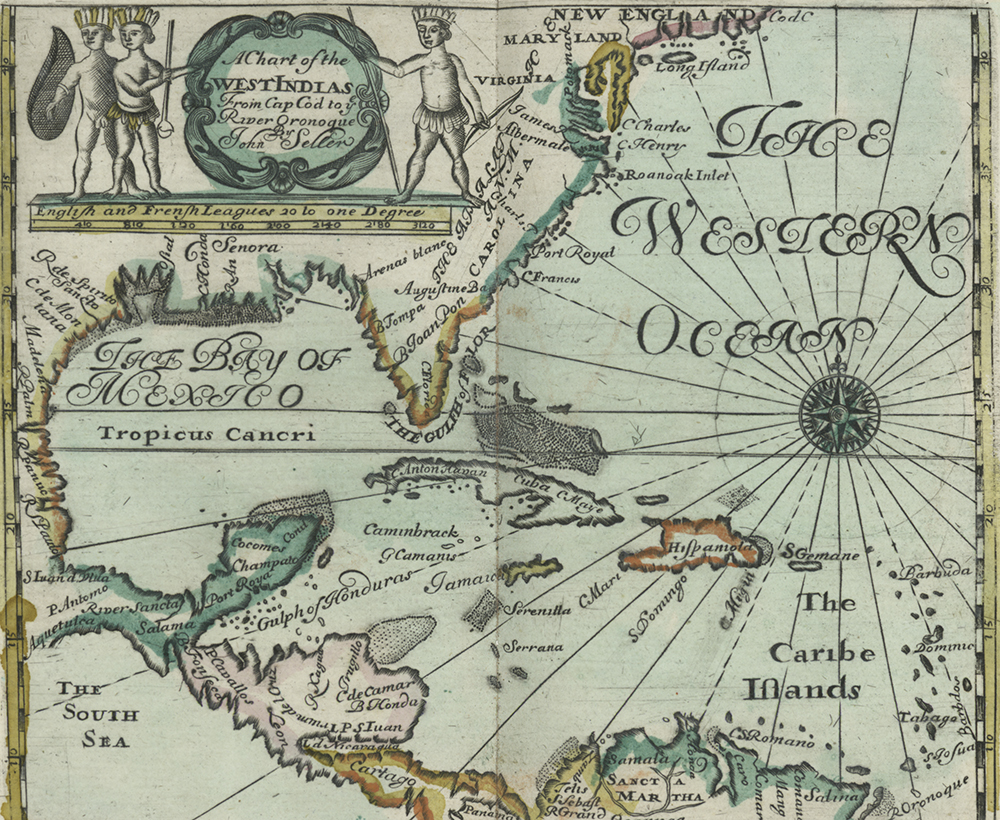 Chart of the West Indies from Cape Cod to the Oronoque River, 1682. The New York Public Library, Lionel Pincus and Princess Firyal Map Division.