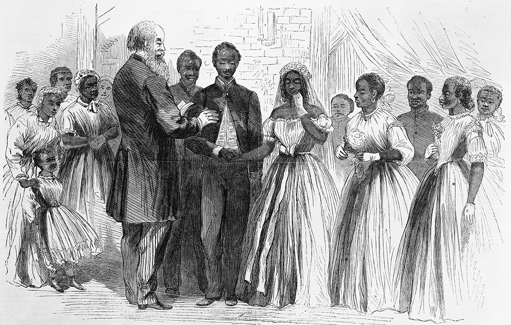 Soldier’s wedding at Vicksburg, officiated by Chaplain Warren of the Freedmen’s Bureau, by Alfred R. Waud, 1866.