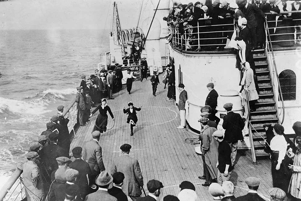 People watching games on the deck of the Mauretania.