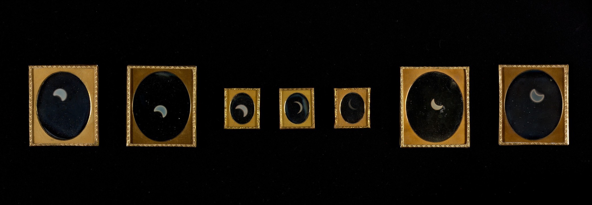 Solar eclipse daguerrotypes by William and Frederick Langenheim, 1854. The Metropolitan Museum of Art, Gilman Collection, Gift of The Howard Gilman Foundation, 2005. A series of seven daguerrotypes showing the progression of a solar eclipse.