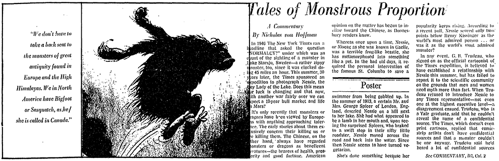 Image of page 1 of Nicholas von Hoffman, “Tales of Monstrous Proportion,” Washington Post, August 25, 1976.