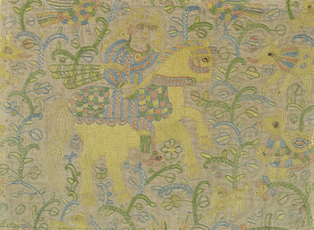 Mughal-style fragments of embroidered silk on linen, India, seventeenth century. Cooper Hewitt, Smithsonian Design Museum, Bequest of Marian Hague, 1971-50-75-a,b.