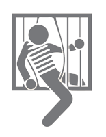 Figure escaping out a barred window