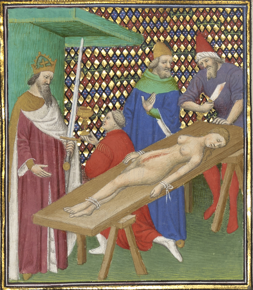 Nero Pauses for a Drink During the Mutilation of His Mother's Body, c. 1413. The J. Paul Getty Museum.