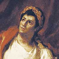 Dark-haired young man wearing laurel wreath