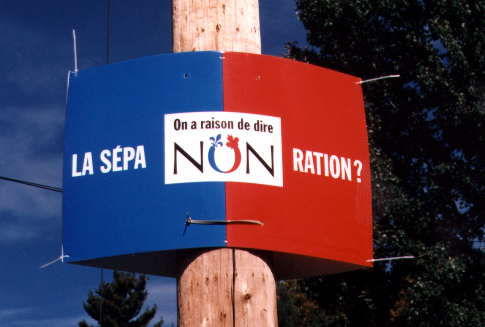 Campaign sign from the 1995 Québec referendum, 1995.