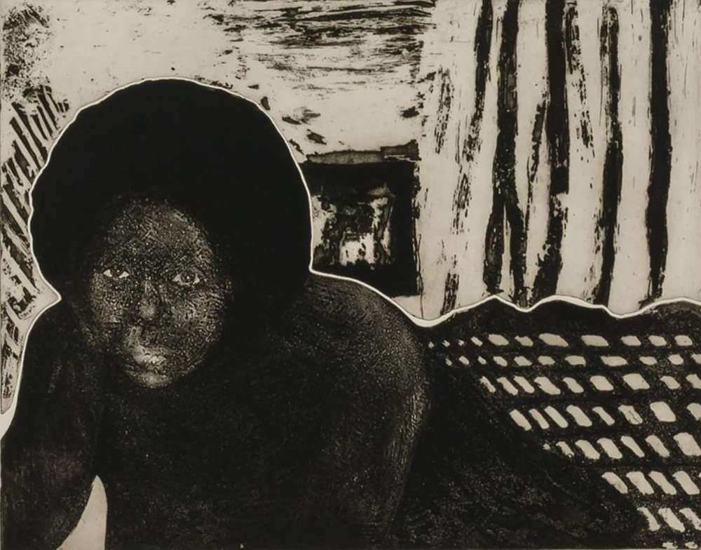 American Girl, from the portfolio Impressions: Our World, Volume I, by Emma Amos and Linda Swanson, 1974. Smithsonian American Art Museum, Transfer from the National Endowment for the Arts.