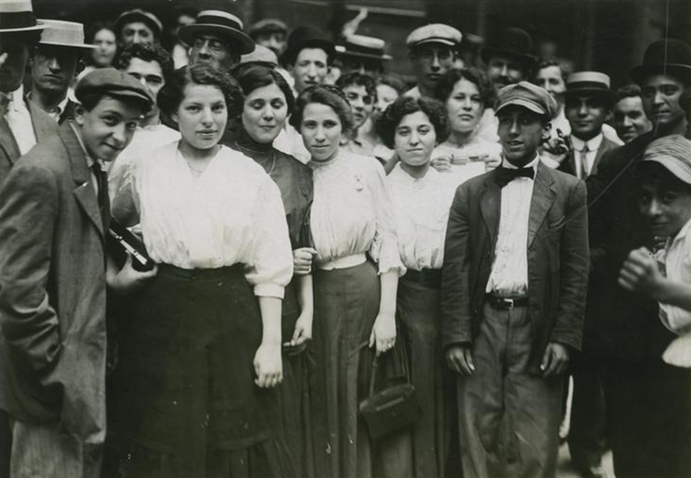 Group of Jewish workers in New York factory, c. 1912. Photograph by Lewis Wickes Hine. Library of Congress, The Miriam and Ira D. Wallach Division of Art, Prints, and Photographs.