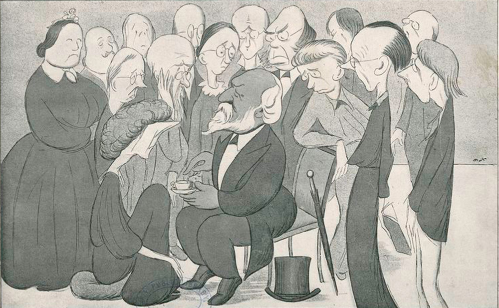 Mr. Robert Browning taking tea with the Browning Society. The New York Public Library, The Miriam and Ira D. Wallach Division of Art, Prints and Photographs.