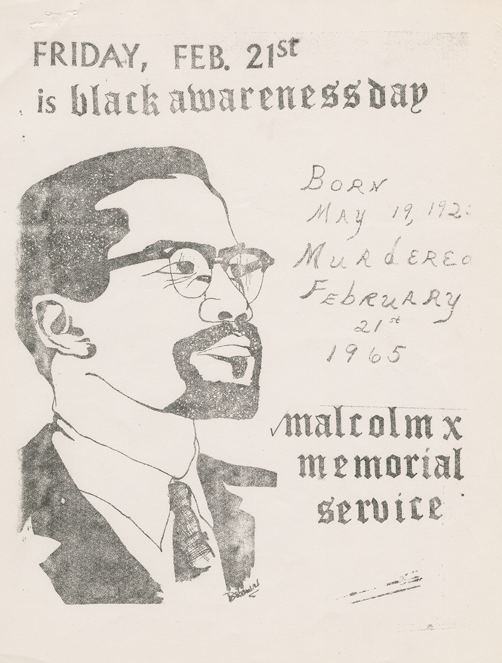 Cover of program for Malcolm X’s memorial service, 1969. Schomburg Center for Research in Black Culture, Manuscripts, Archives, and Rare Books Division.