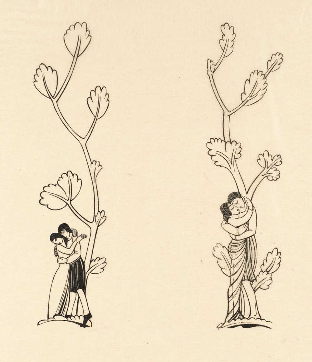 Border: Lovers Facing Left, and Border: Lovers, by Eric Gill, c. 1926. 