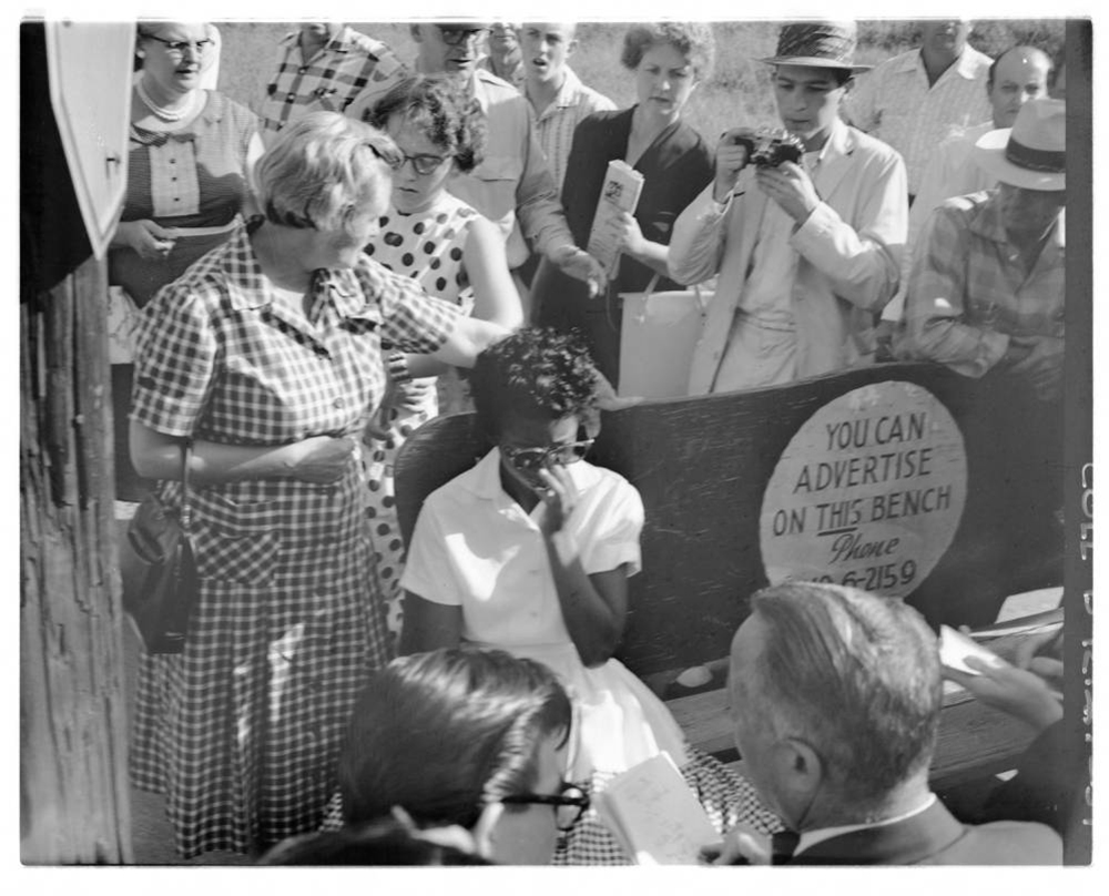 Elizabeth Eckford with Grace Lorch during Little Rock Central High School Desegregation Crisis, 1957. Photograph by Raymond Preddy. University of Arkansas at Little Rock Center for Arkansas History and Culture.