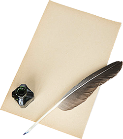 Sheet of paper with a quill and inkpot