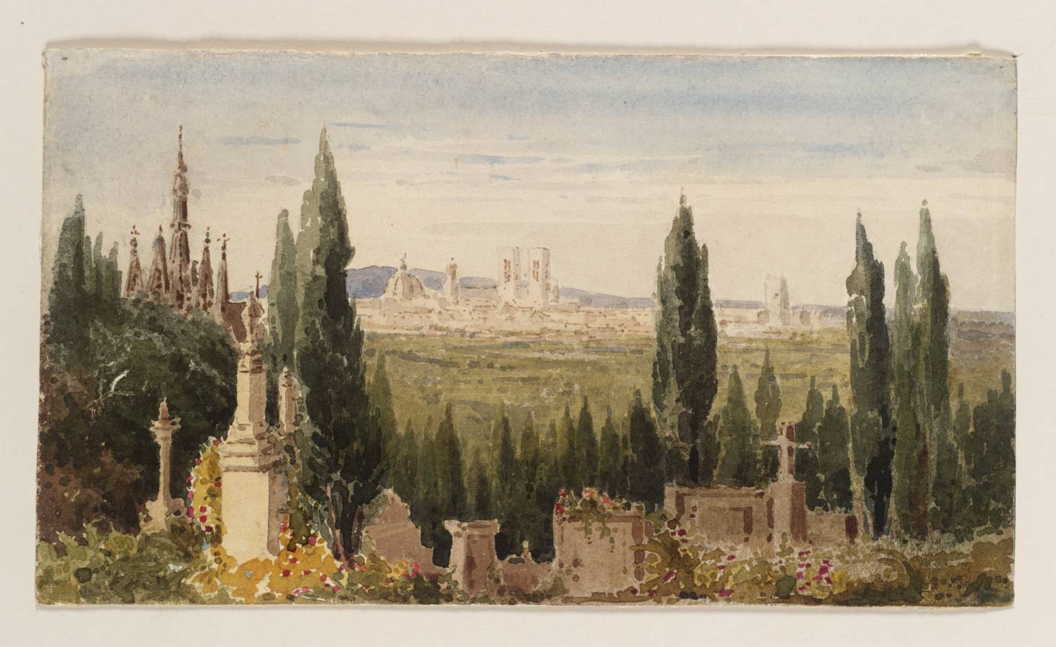 A watercolor painting of Pere Lachaise cemetery by Julia Emily Gordon.