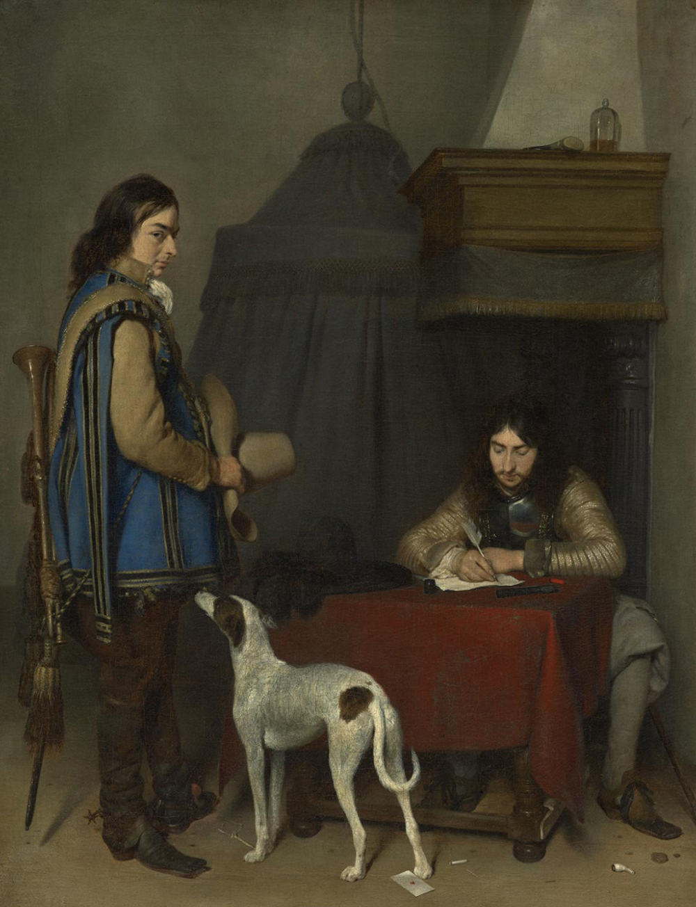 Officer Writing a Letter, with a Trumpeter, by Gerard ter Borch, c. 1658. Philadelphia Museum of Art, The William L. Elkins Collection, 1924.