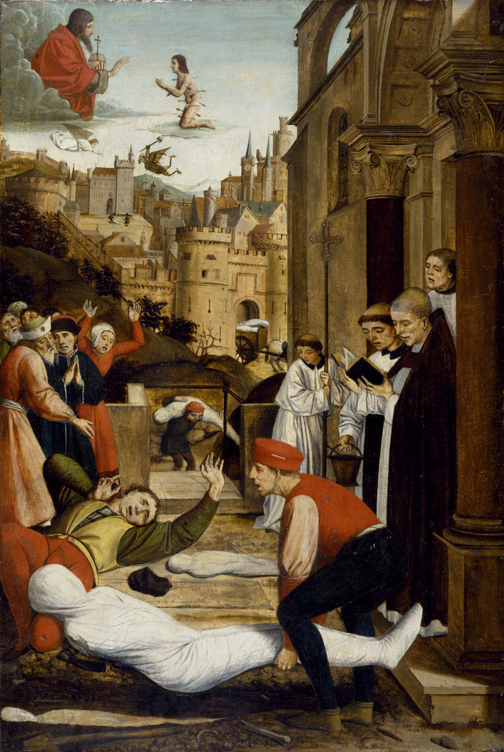 Saint Sebastian Interceding for the Plague Stricken, by Josse Lieferinxe, c. 1497.