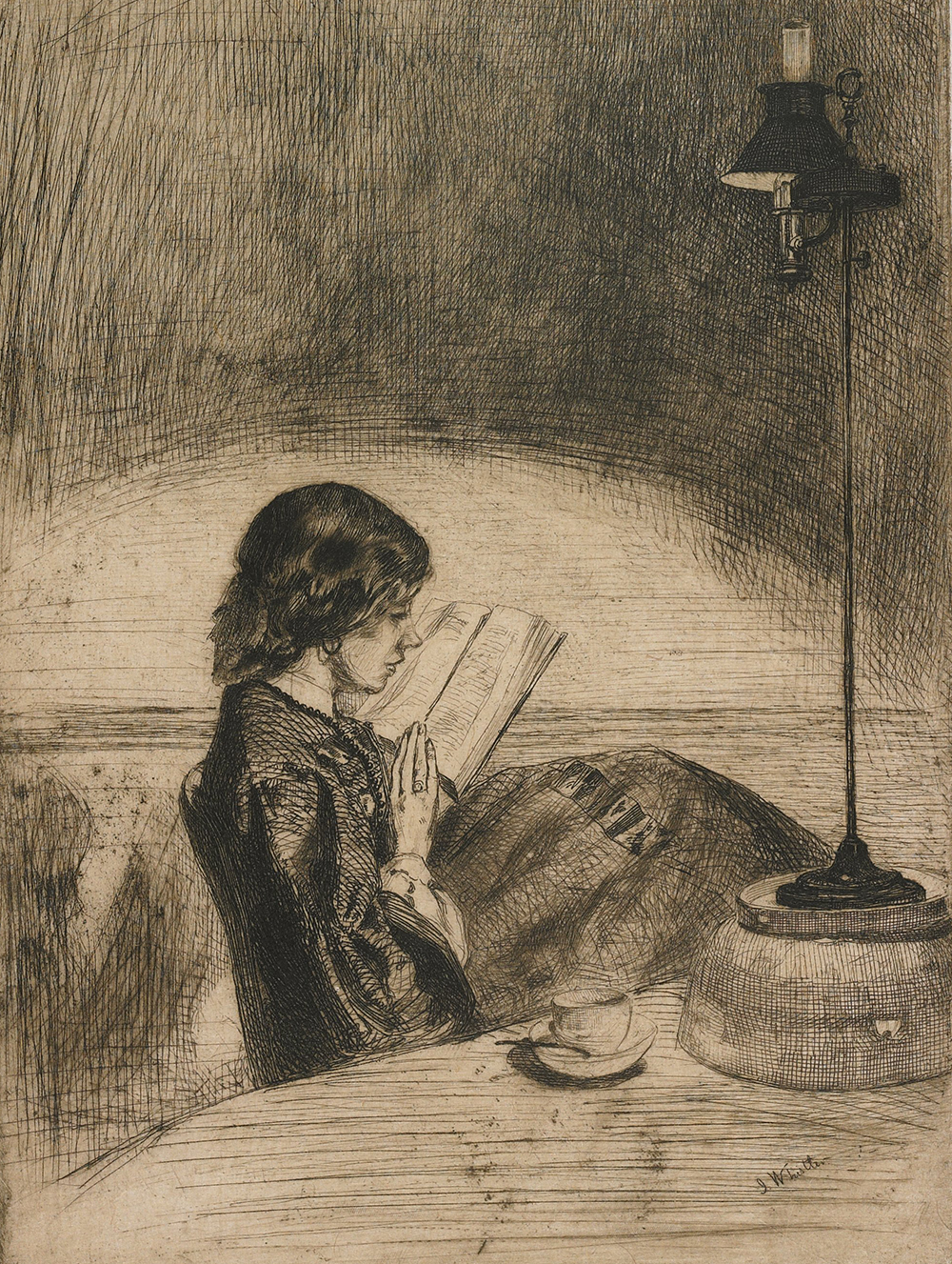 Reading by Lamplight, by James McNeill Whistler, 1858. Minneapolis Institute of Art, The William M. Ladd Collection Gift of Herschel V. Jones, 1916.