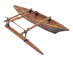 Wooden canoe with an outrigger float