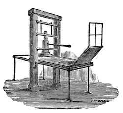 A diagram of an early printing press