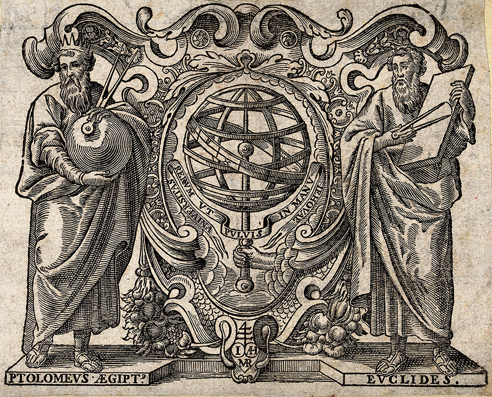 Ptolemy and Euclid with an armillary sphere between them. Wellcome Collection (CC BY 4.0).