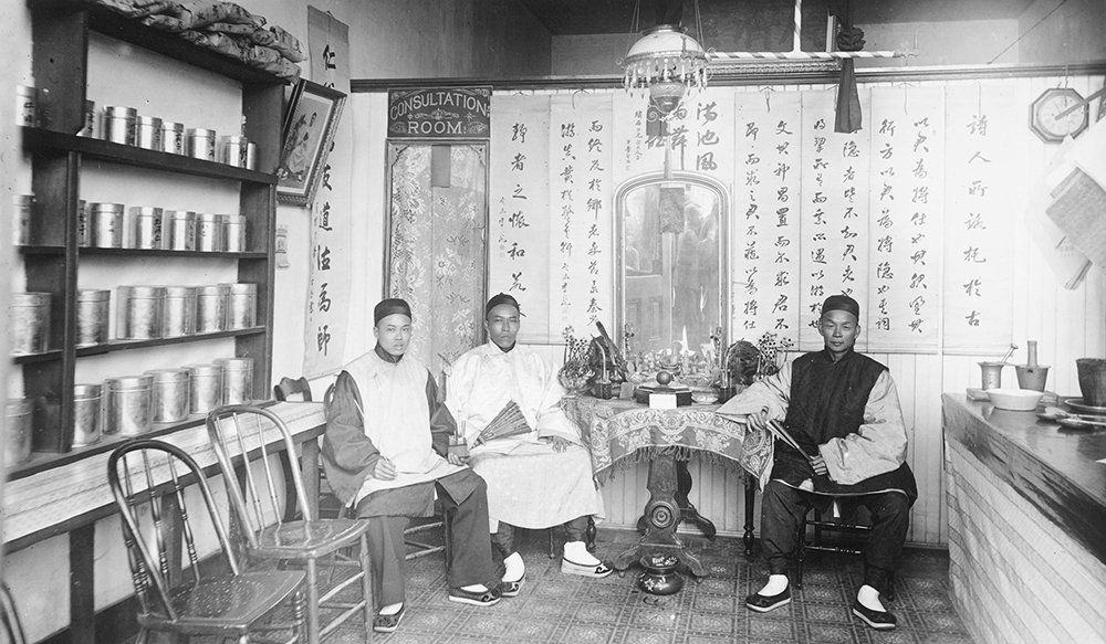 Chinese drugstore and doctor. Photograph by C.C. Pierce. The Huntington Library, Photographs, Huntington Digital Library.
