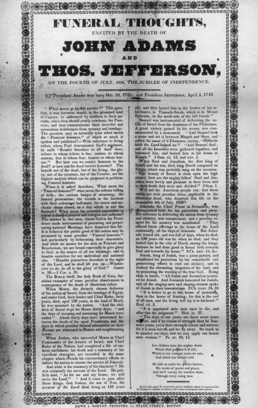 Funeral Thoughts, Excited by the Death of John Adams and Thomas Jefferson on the Fourth of July, 1826. Library of Congress, Prints and Photographs Division.