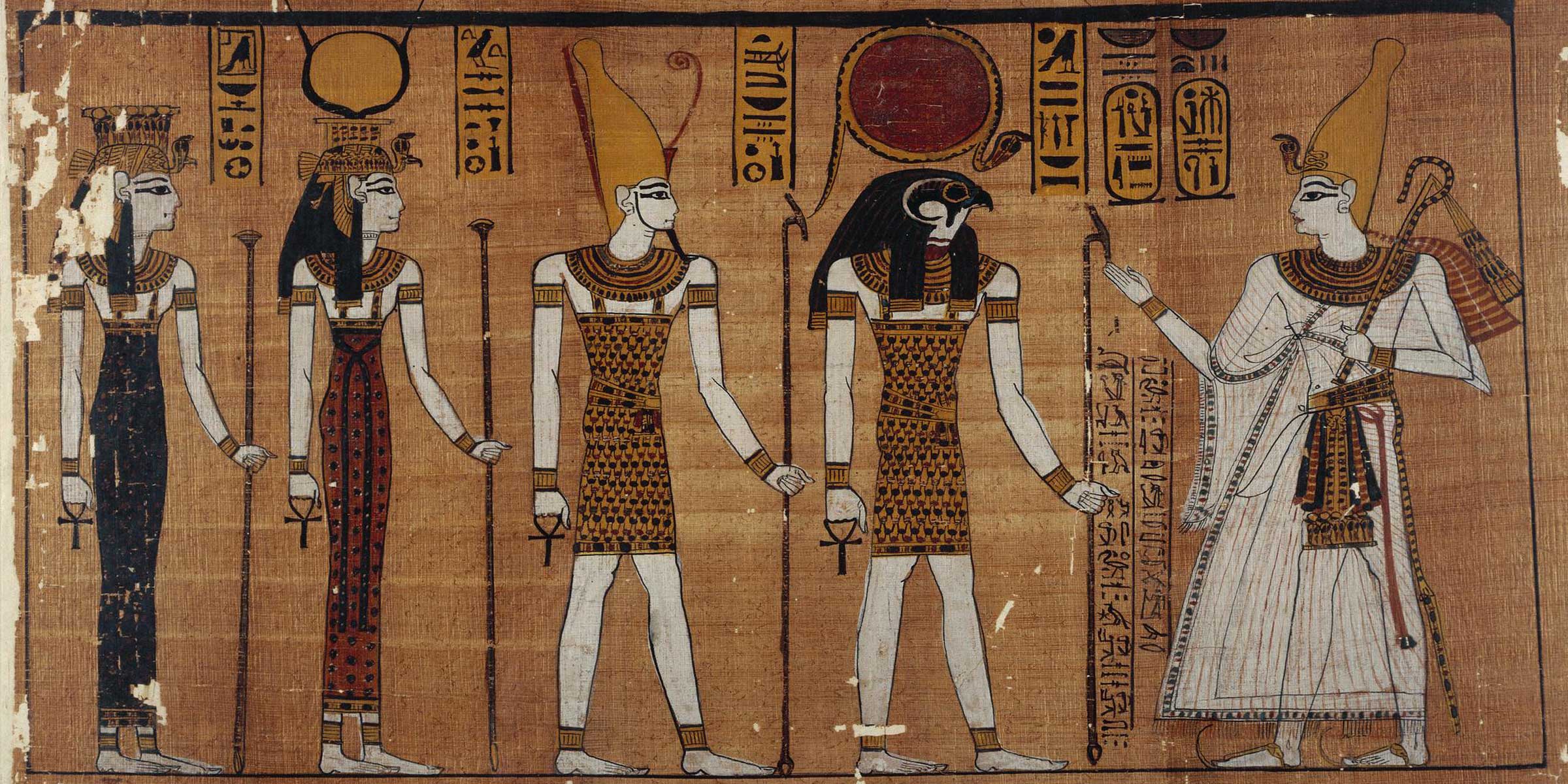 Full-color vignette of four gods facing Ramses III.