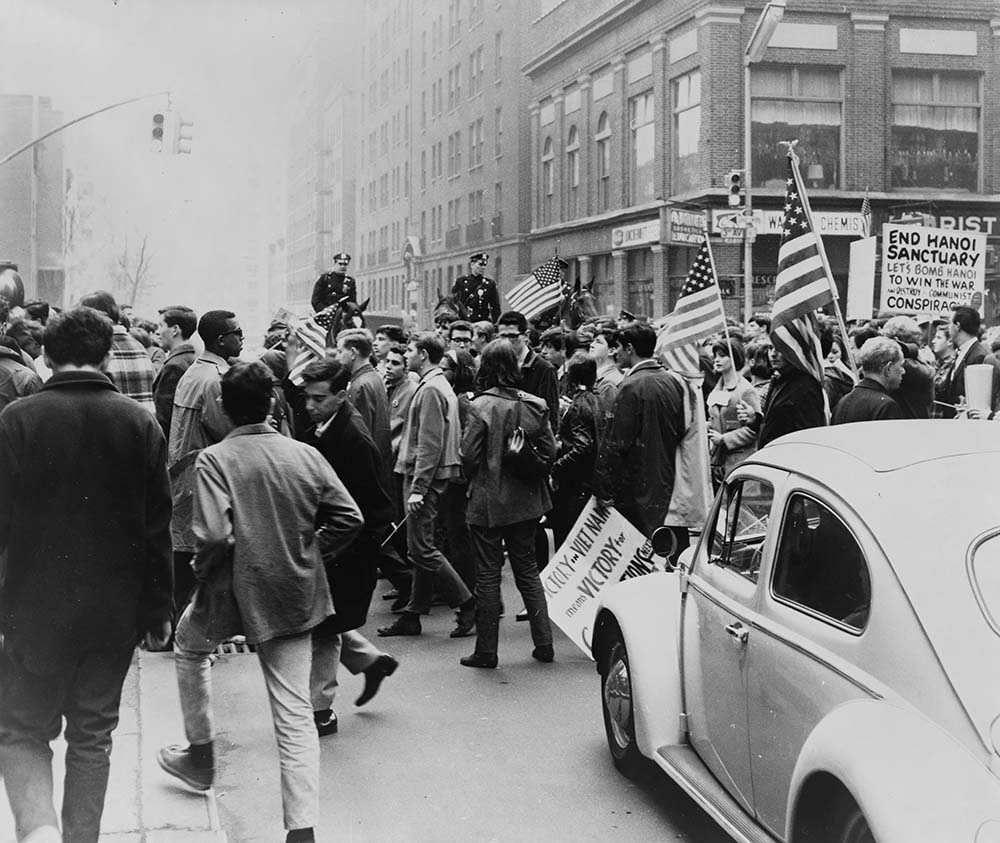 Demonstrators marching in support of the war in Vietnam, 1967.