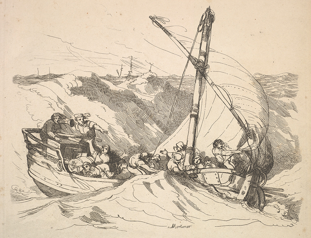 “Boat in a Storm at Sea,” by Thomas Rowlandson, after John Hamilton Mortimer, 1784–88. The Metropolitan Museum of Art, Harris Brisbane Dick Fund, 1933.