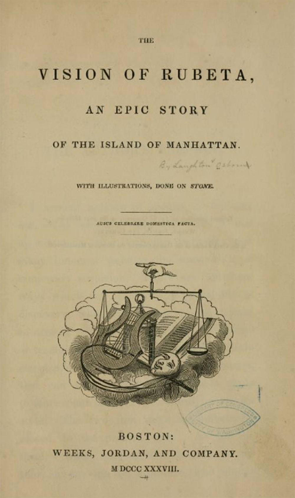 “The Vision of Rubeta: An Epic of the Island of Manhattan,” by Laughton Osborne, 1838. Library of Congress. “The Vision of Rubeta: An Epic of the Island of Manhattan,” by Laughton Osborne, 1838. Library of Congress.