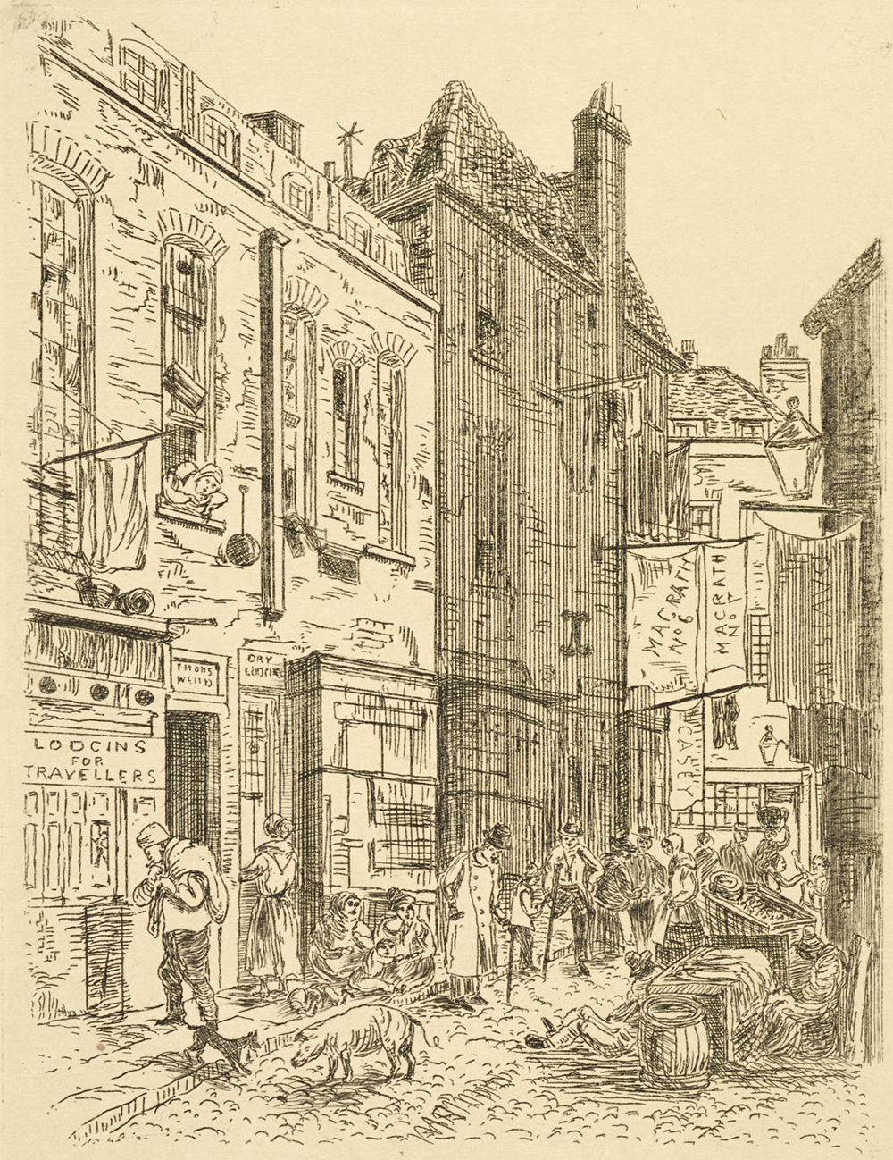 Printed sketch of the Rookery in St. Giles, from John Forster’s The Life of Dickens, 1817. British Library.