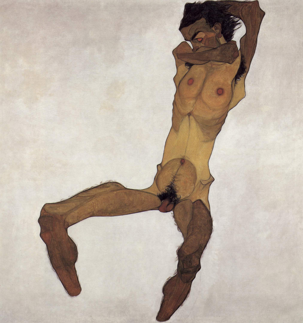 Seated Male Nude (Self-Portrait), by Egon Schiele, 1910.