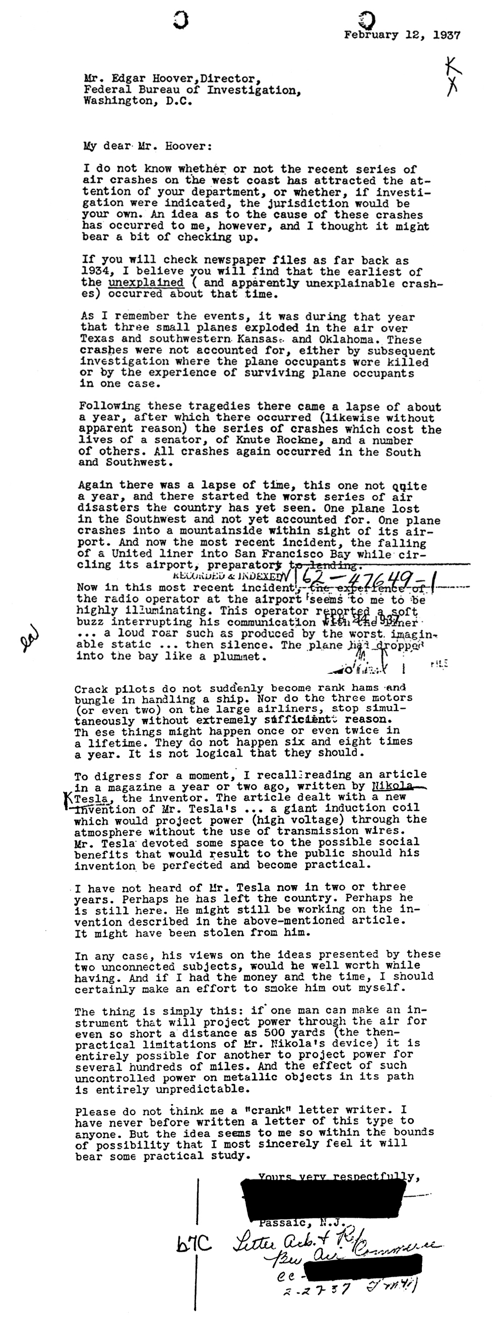 From the Nikola Tesla FBI file, obtained by MuckRock.