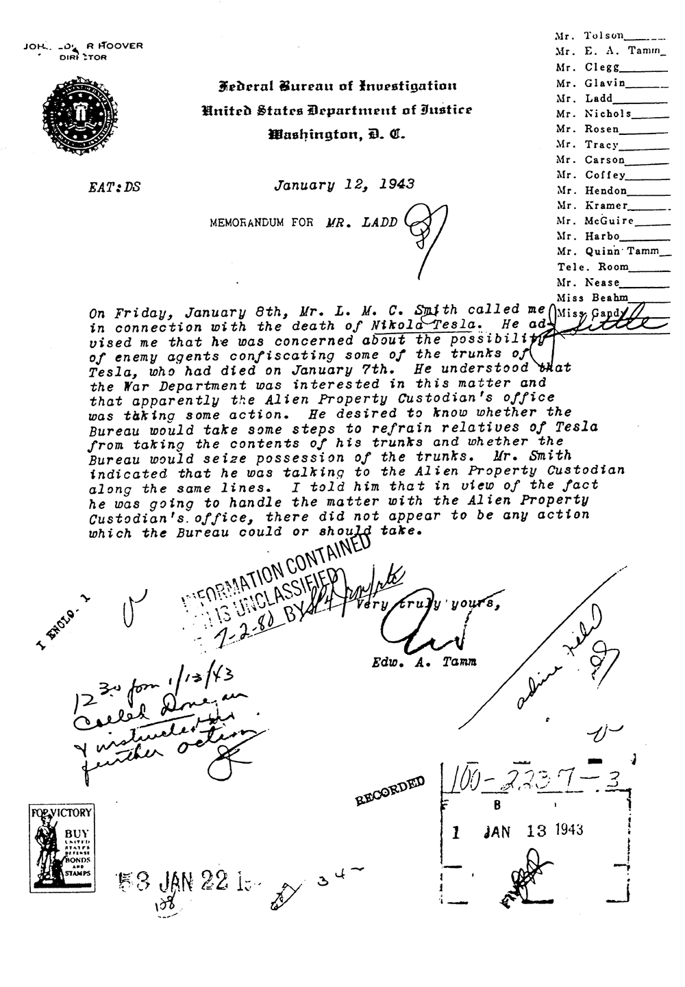 From the Nikola Tesla FBI file, obtained by MuckRock.