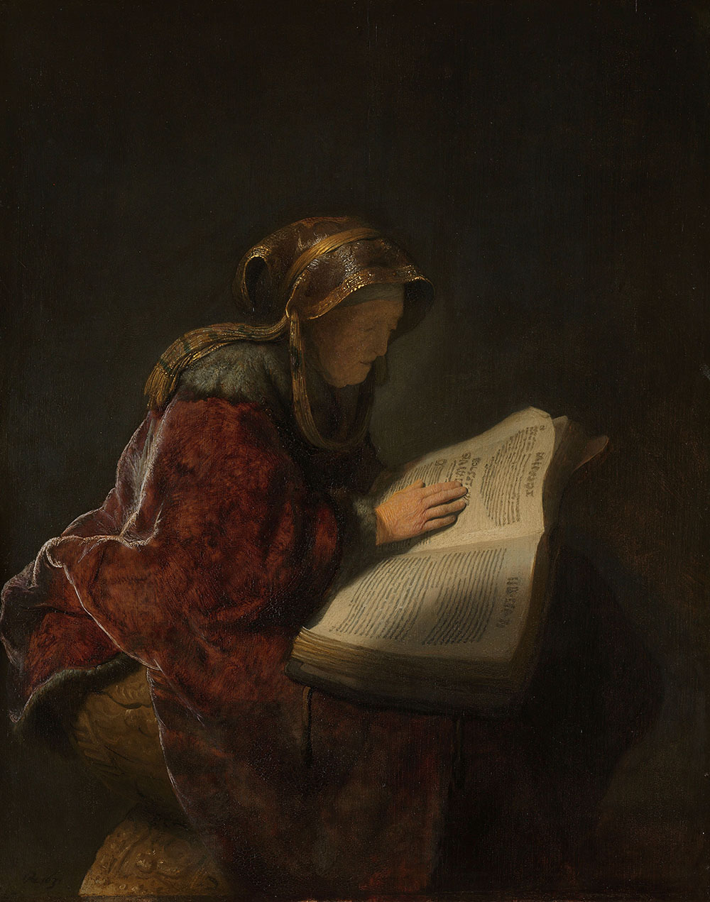 Old Woman Reading, by Rembrandt van Rijn, 1631.