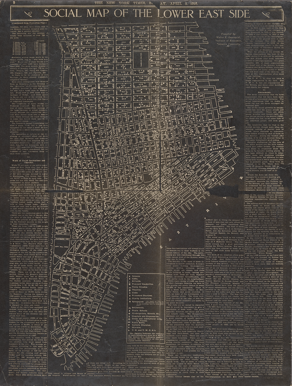 Social map of the Lower East Side, compiled by Walter E. Lagerquist, 1910. The New York Public Library, Lionel Pincus and Princess Firyal Map Division.