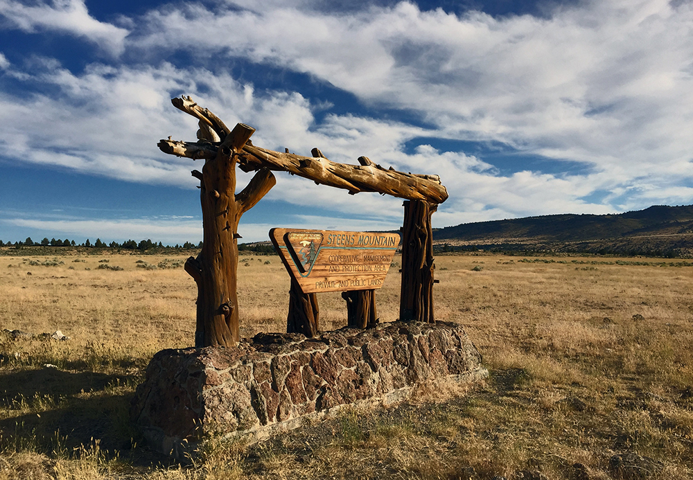 Photograph of Steens Mountain entrance sign, 2016, by Greg Shine, Bureau of Land Management. Flickr (CC BY 2.0).