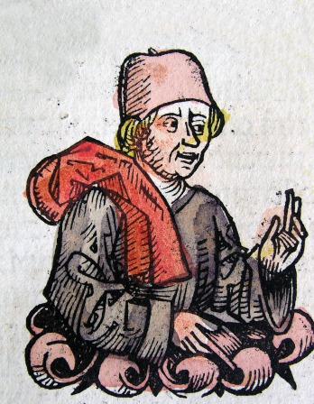 Illustration of Plautus with red robes and hat